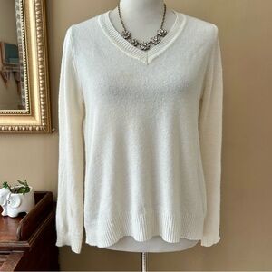 Oats Cashmere Mimosa Too Ivory Cream White V-Neck Sweater Size Small Medium